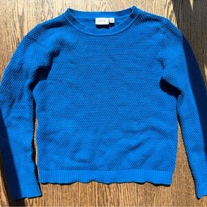 VILA Women's Blue Textured Crew Neck Sweater